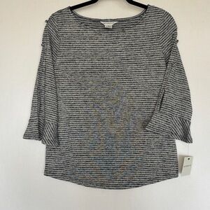 Liz Claiborne S MWT Navy/White Stripe Knit Top Blend Bell Sleeves w/Cutouts Chic